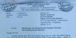 Viral! Kelompok Mengaku Bank Kerajaan Dunia Surati Bupati Tangerang